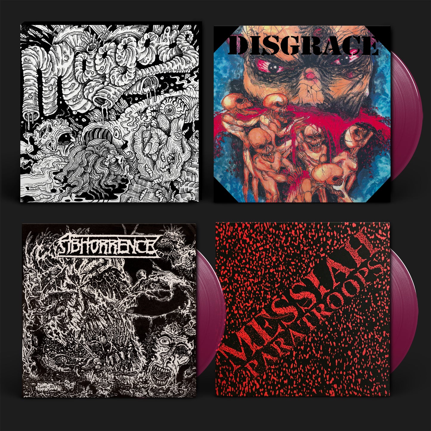 ABHORRENCE / DISGRACE / MESSIAH PARATROOPS - Maggots: Original Artyfacts From the First Finnish Death Metal Era Part I 3x7"EP BOX (VIOLET)