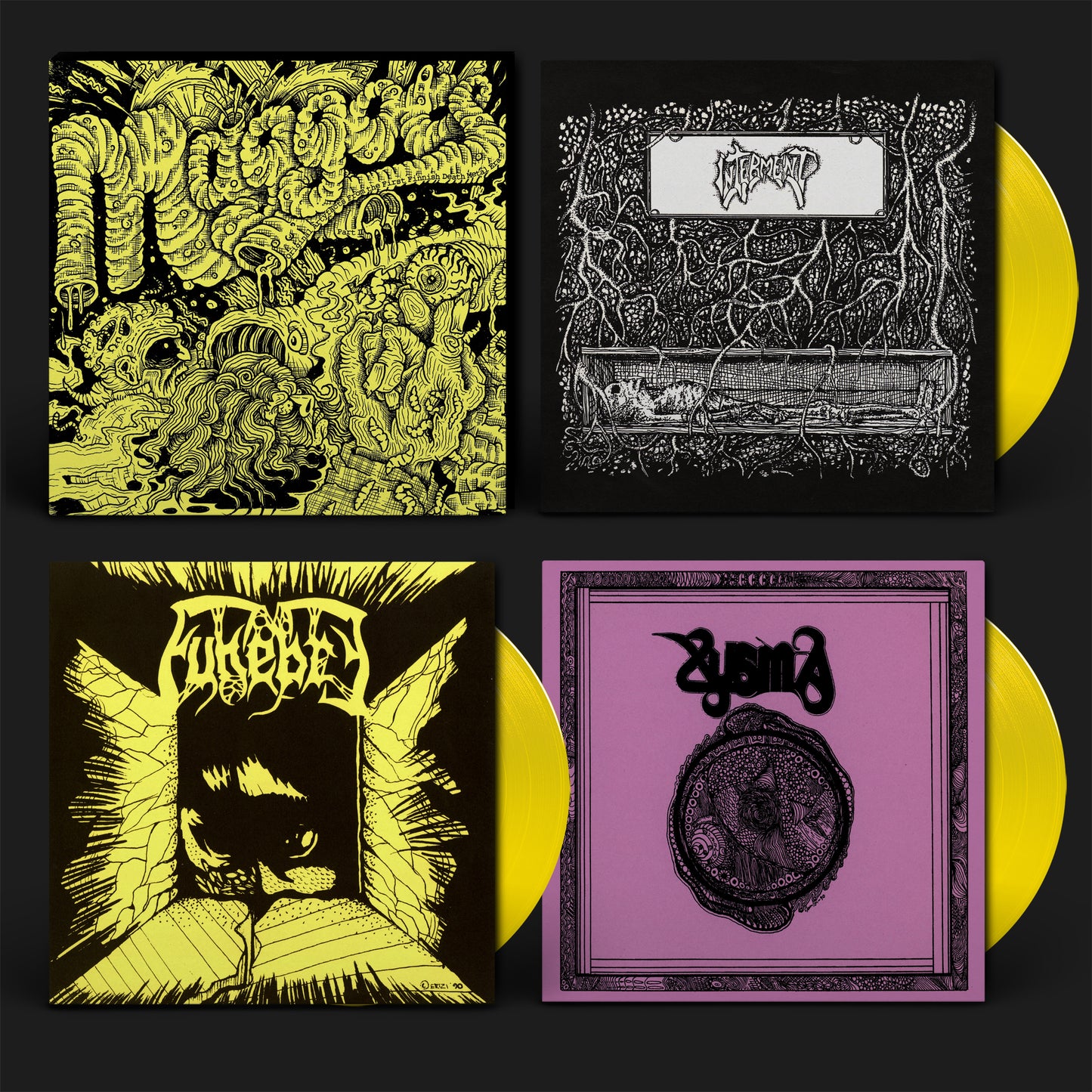 XYSMA / FUNEBRE / INTERMENT - Maggots: Original Artyfacts From the First Finnish Death Metal Era Part II 3x7"EP BOX (YELLOW) (Preorder)